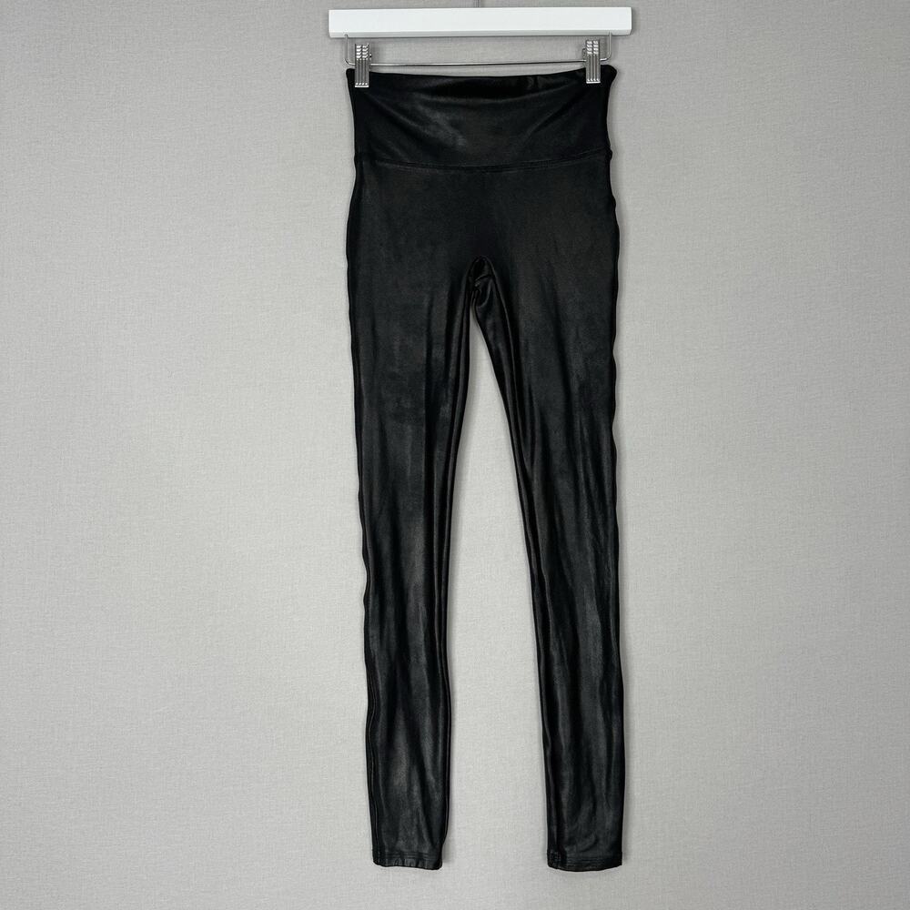 Spanx Womens Leggings Small Black Shaping Faux Leather Streetwear Travel Grunge